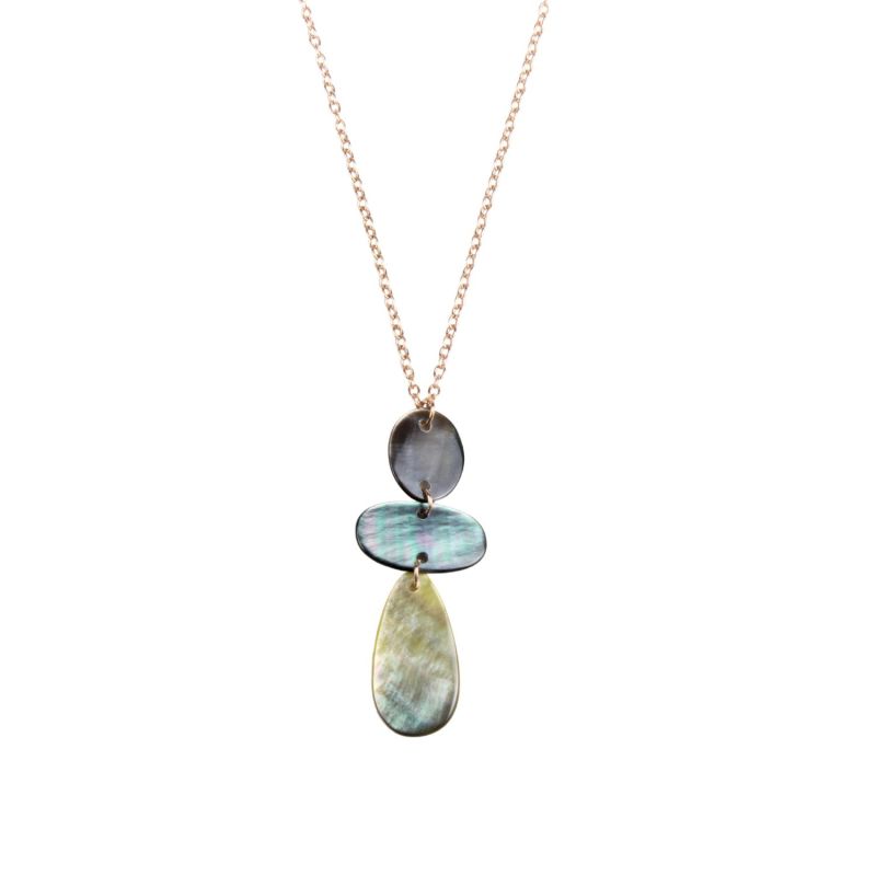 Black Mother-Of-Pearl Raindrop Necklace With Rose Gold Chain image