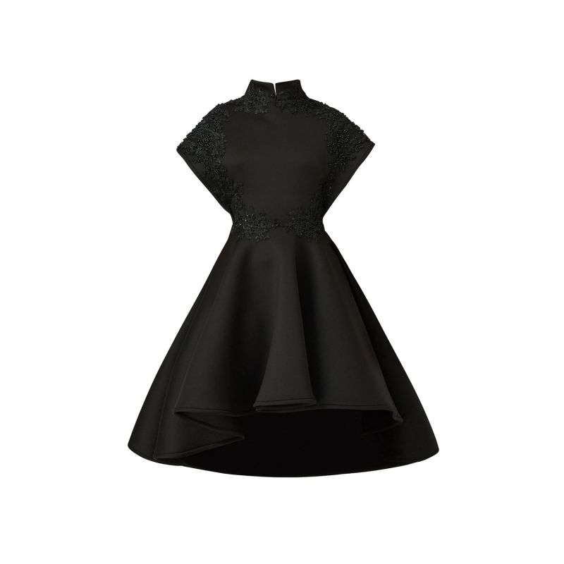 Black Neoprene Embroidered Midi Dress LIA ARAM Wolf & Badger