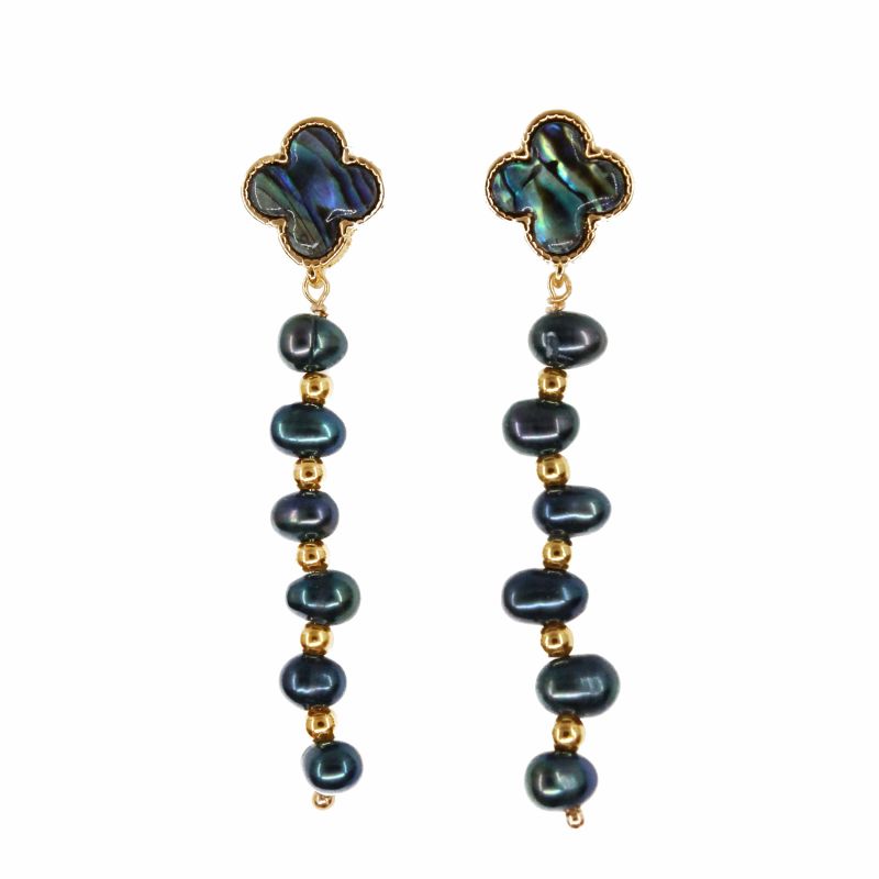 Black Pearl Clover Earrings image
