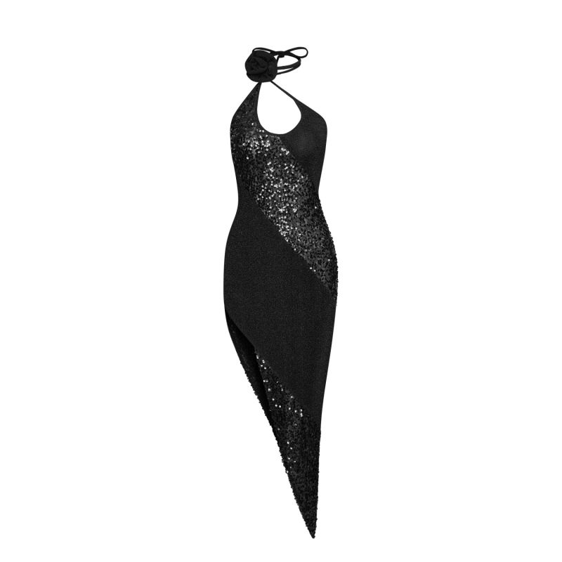 Black Rose Sequin Cut-Out Midi Dress image