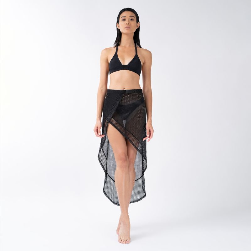 Black Drama Sarong Beach Cover Up Athletic Wrap Skirt KIM FOLEY Wolf Badger