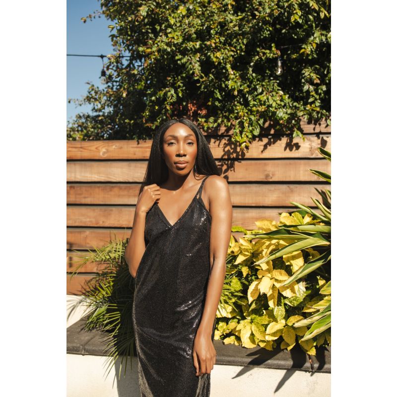 Black Sequin Layered Slip Dress image