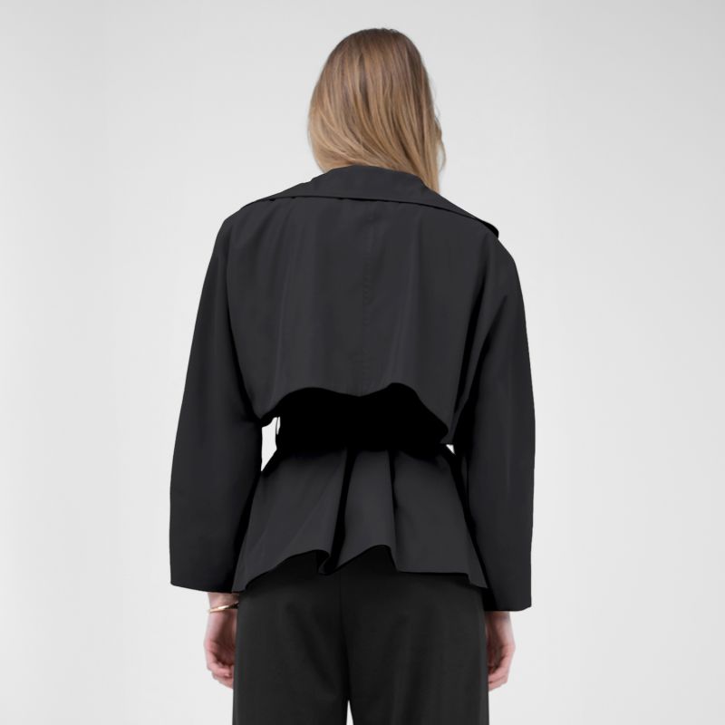 Black Short Trench Coat With Waist Belt image