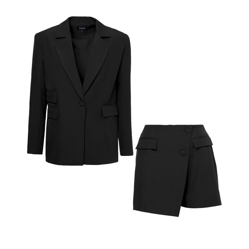 Black Suit With Regular Blazer With Double Pocket And Skort image