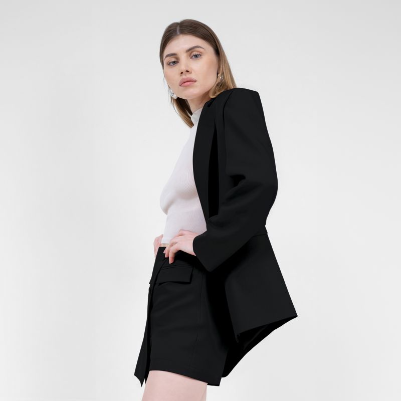 Black Suit With Regular Blazer With Double Pocket And Skort image