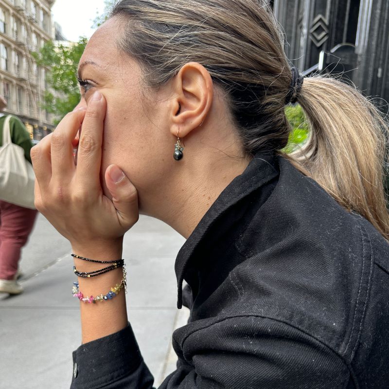 Black Tahitian Pearl With Grey Sapphire Gold Earrings Lori Kaplan