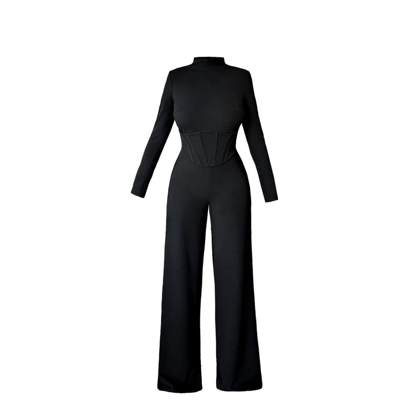 Black Turtleneck Corset Palazzo Jumpsuit image