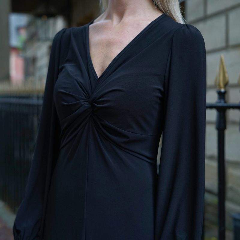 Black Twisted Front Dress | Wanda Black Soft Jersey Maxi Dress image