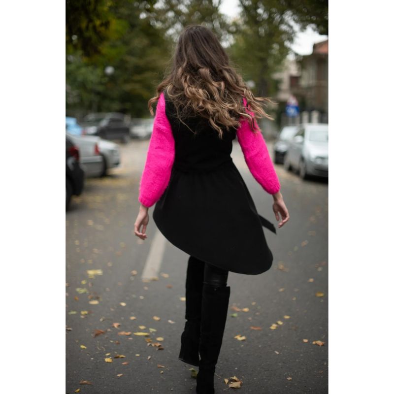 Black Vest With Asymmetrical Lines And With Belt image