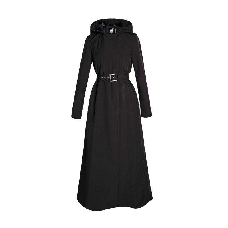 Long Black Waterproof Coat In A-Line Cut: Black Classic image