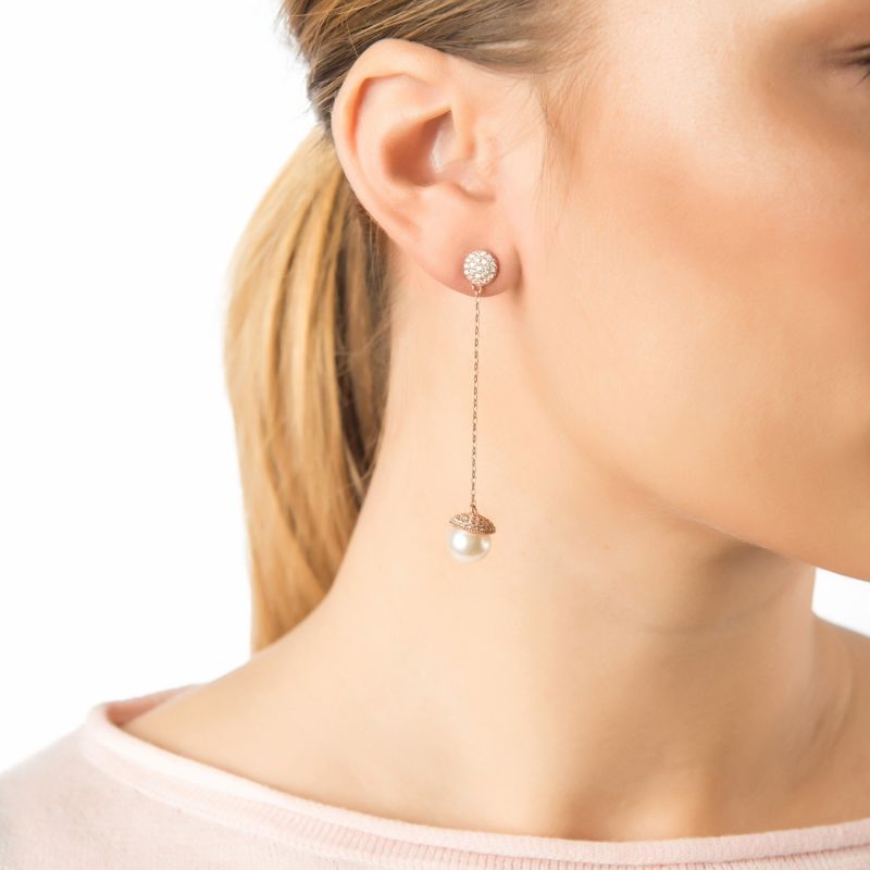 Pearl Long Drop Earrings Rosegold image