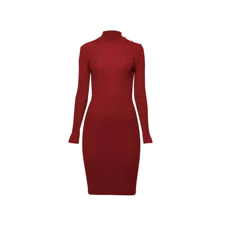 Andrea Ribbed Wool Midi Dress In Burgundy image