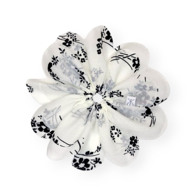 Blossom Scrunchie - Ivory And Black Floral image