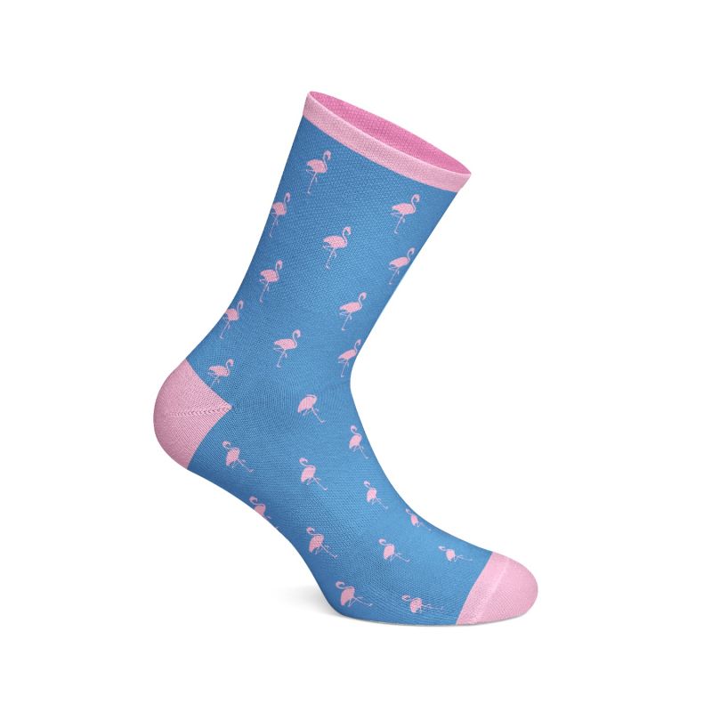 Blue And Pink Flamingo Pattern Mens Egyptian Cotton Socks image
