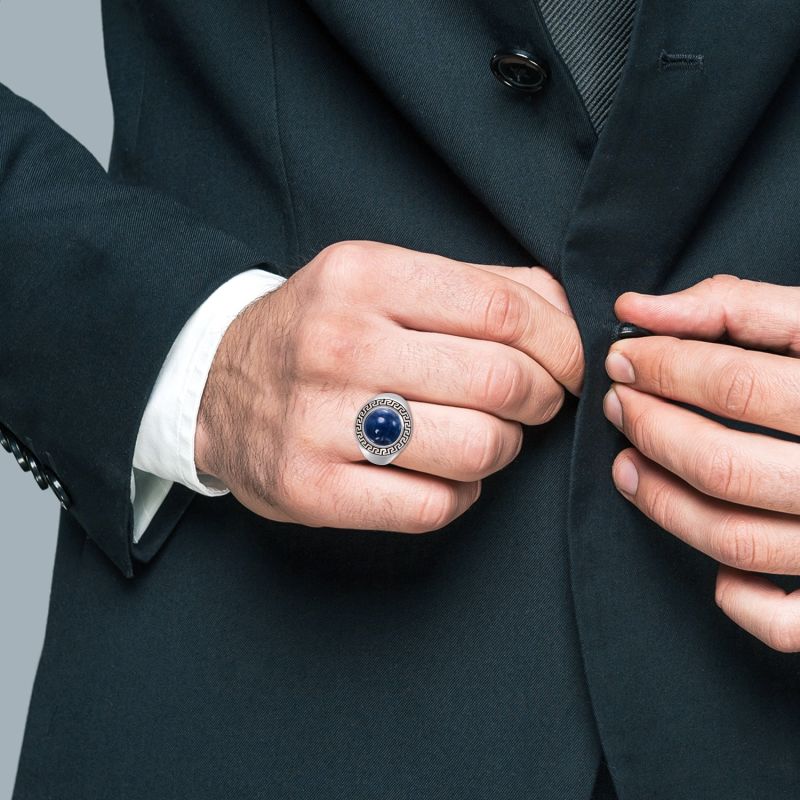 Blue Apatite Stone Signet Ring In Black Rhodium Plated Sterling Silver image