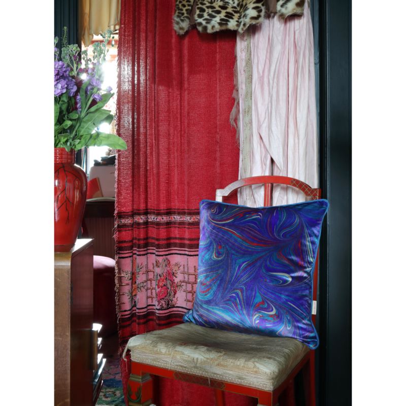 Blue Cosmos Velvet Cushion image