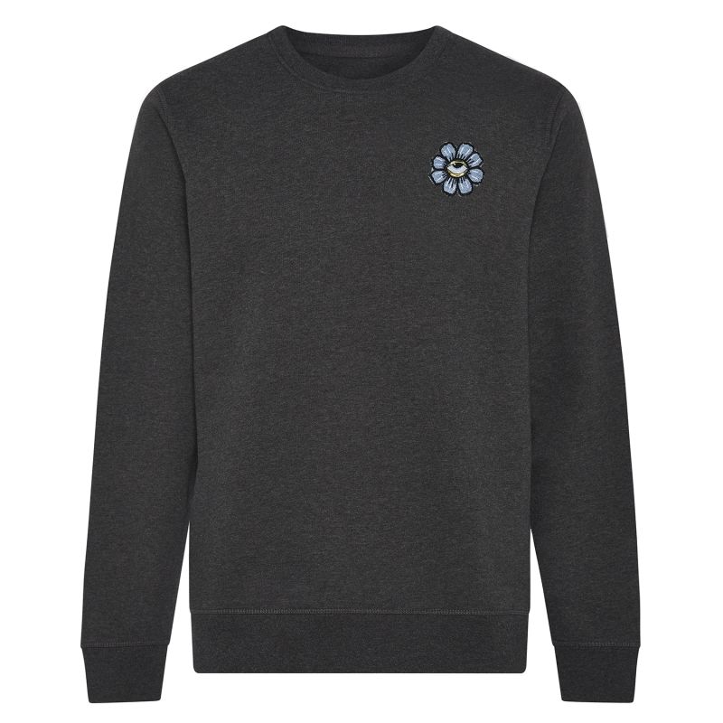 Blue Eyed Flower Upcycled Appliqué Sweatshirt Grey image