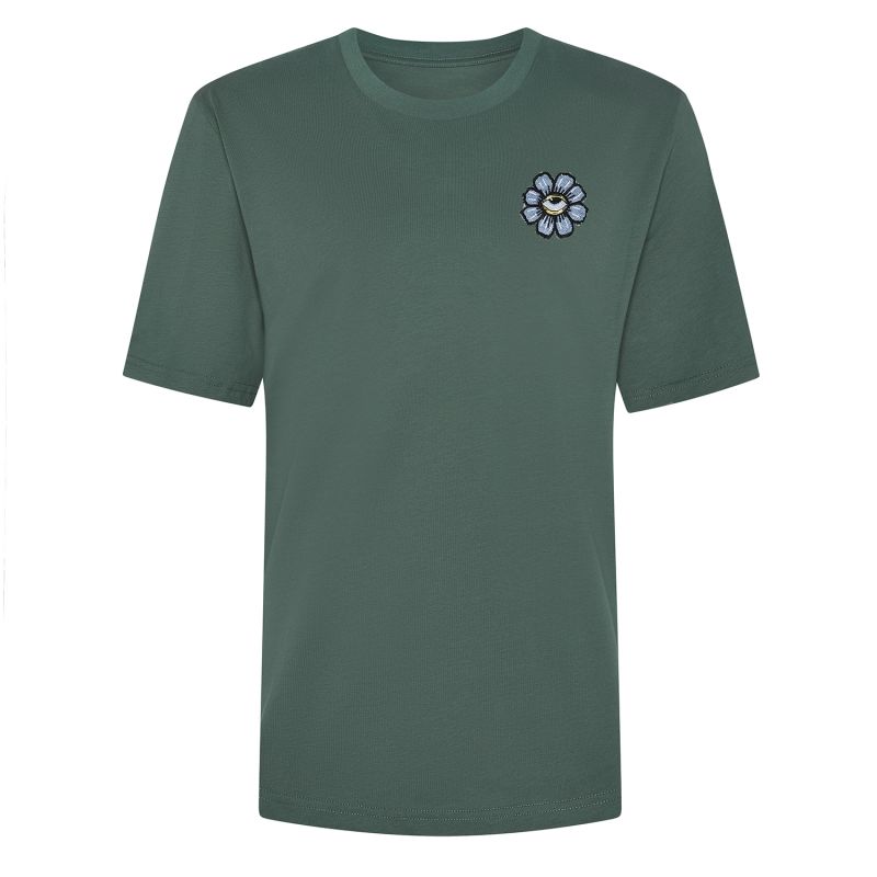 Blue Eyed Flower Upcycled Appliqué T-Shirt Green Men image