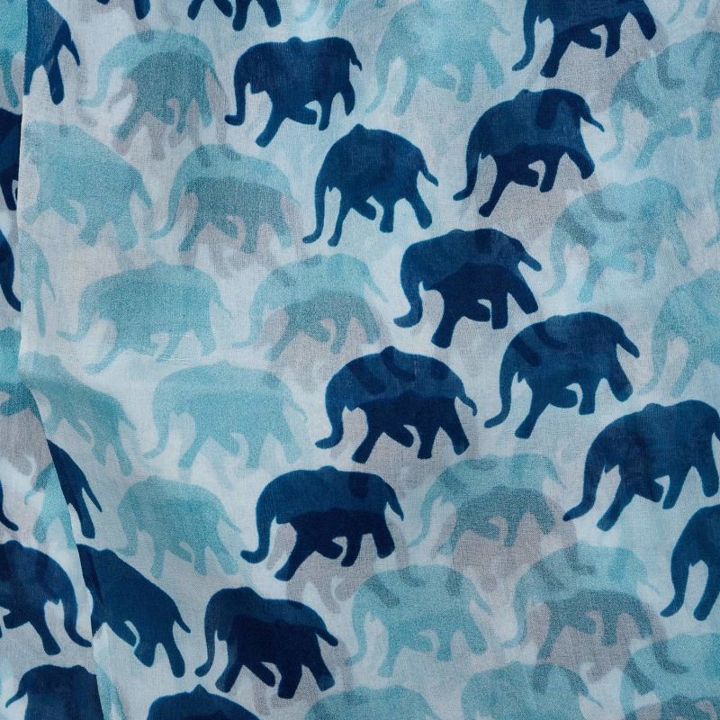 Blue Hues Elephfun Parade Silk Sarong Scarve image