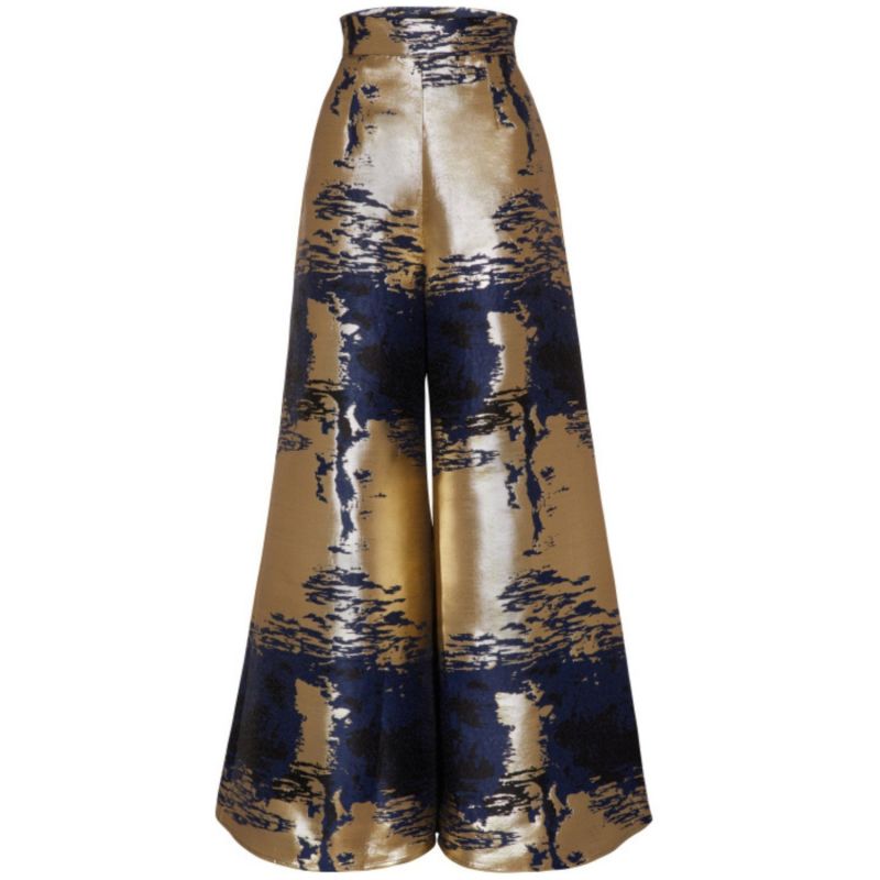 Blue Gold Jacquard Zola Flared Trouser image