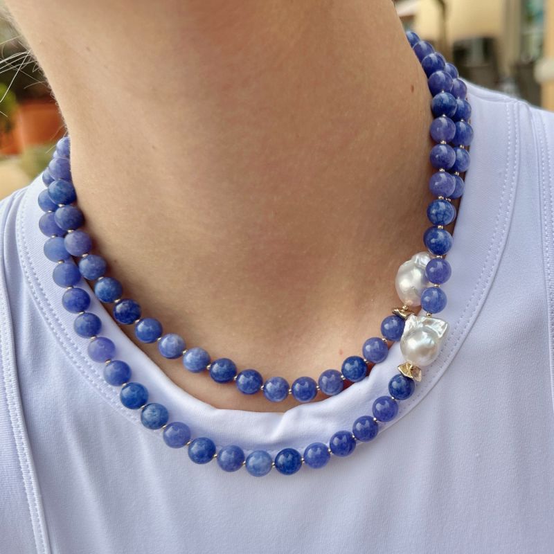 Blue Jade With Baroque Pearls Double Layers Necklace image