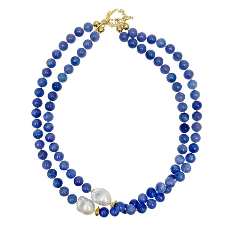 Blue Jade With Baroque Pearls Double Layers Necklace image