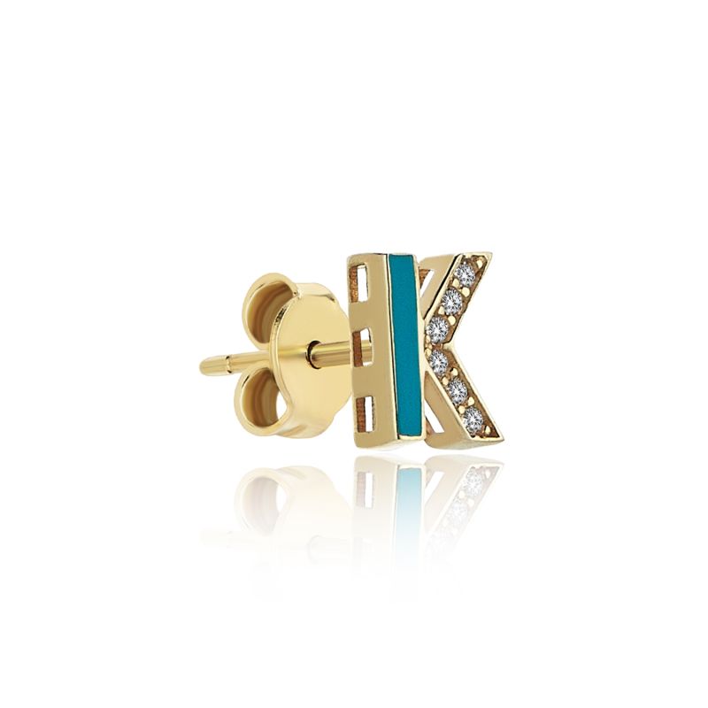 Blue K Initial Single Earring In 14K Gold image