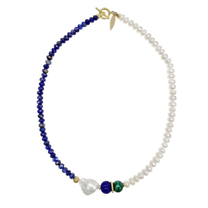 Blue Lapis Lazuli And Baroque Pearl Short Necklace image