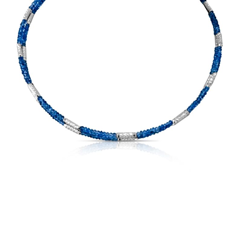 Blue Sapphire Beads & Magnet Necklace In Platinum image