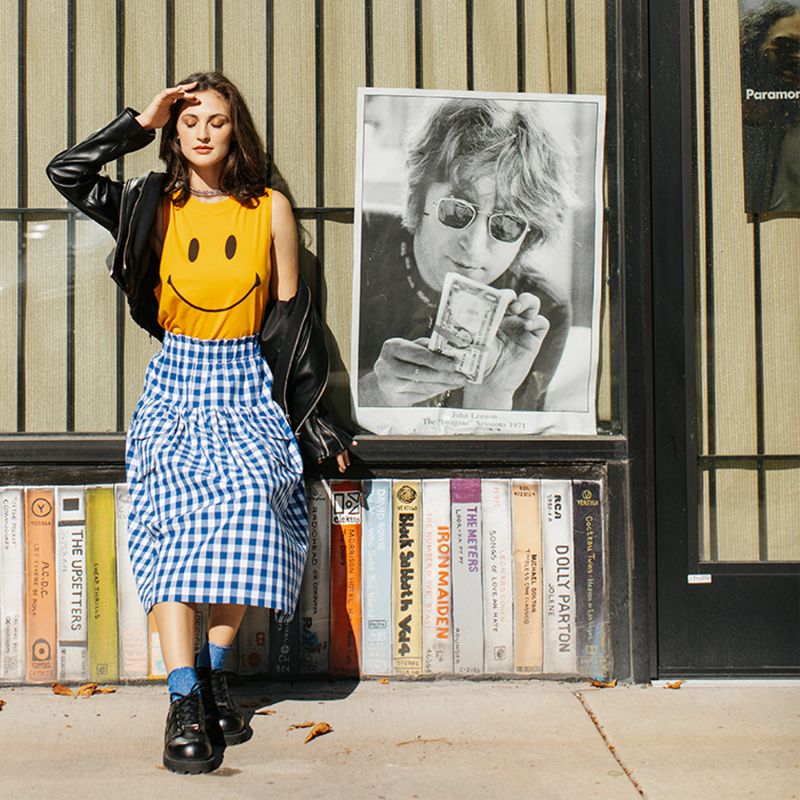 Blue & White Gingham Check Linen Cargo Skirt image