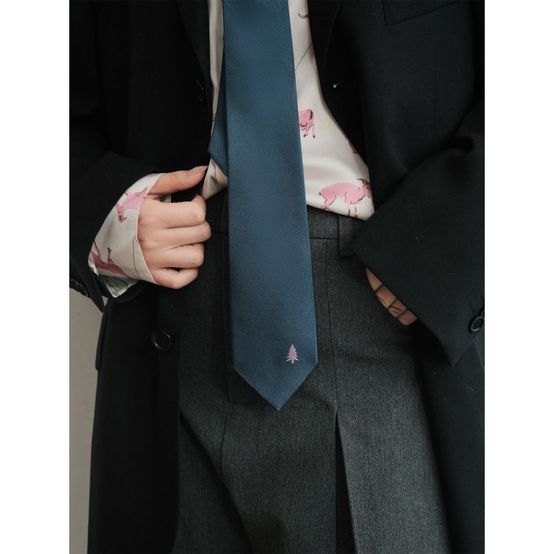 Blush Pine Silk Tie - Navy Blue image