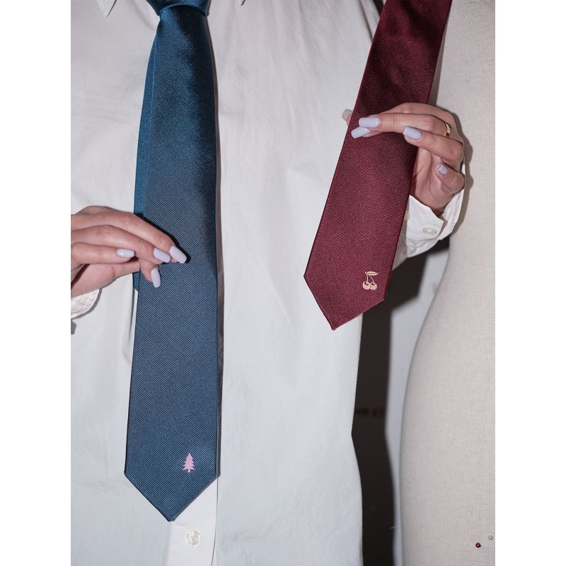 Blush Pine Silk Tie - Navy Blue image