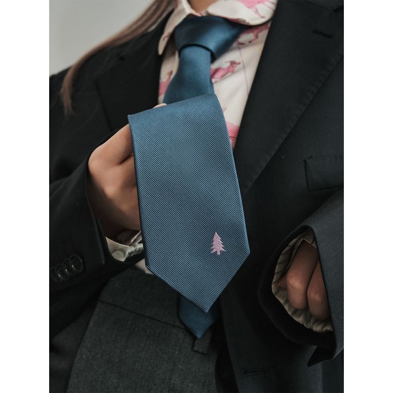 Blush Pine Silk Tie - Navy Blue image