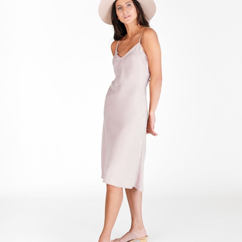 Champagne Pink Vegan Silk Slip Dress image