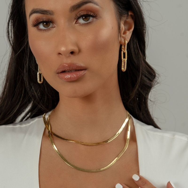 Gold Filled Pavé Crystal Chain Link Earrings image