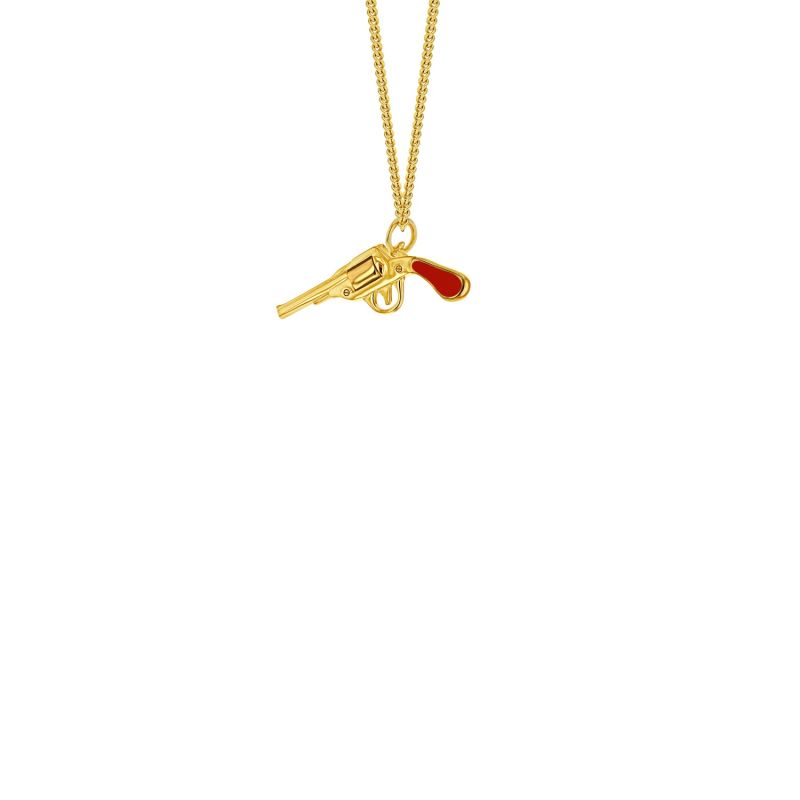 Red Enamel & 18Kt Gold Plated Retro Pistol Charm On Gold Hoop image