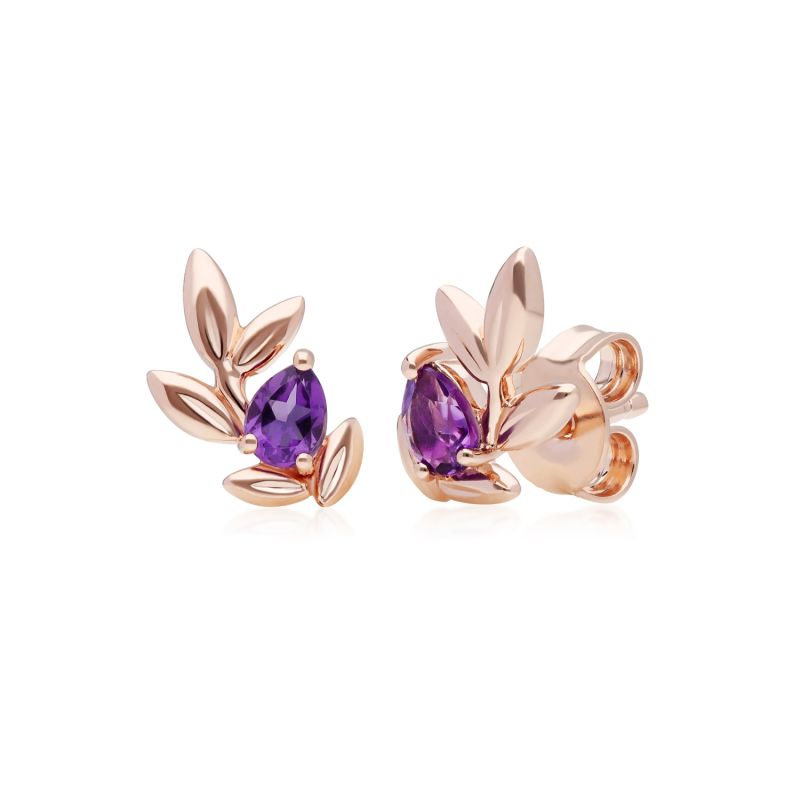 O Leaf Amethyst Earrings In Rose Gold image