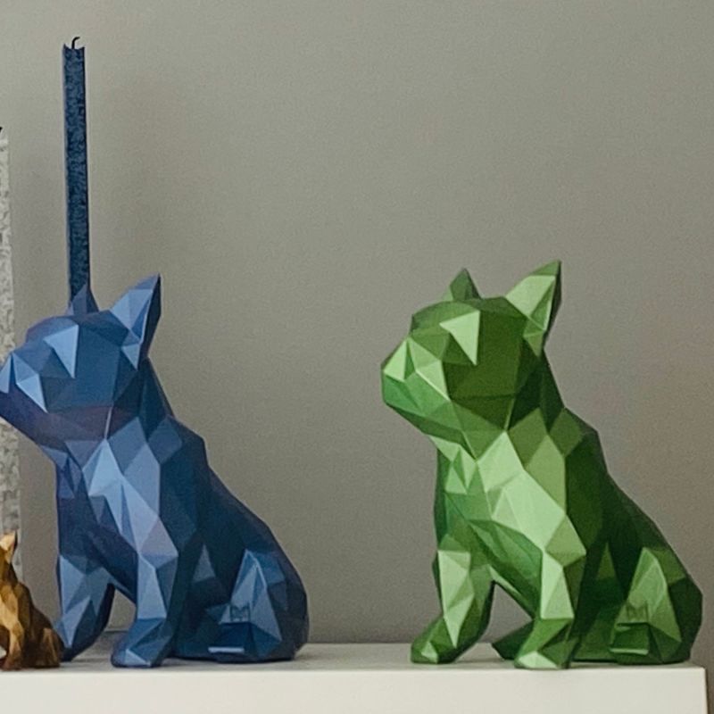 French Bulldog Geometric Sculpture - Frank In Metallic Green image