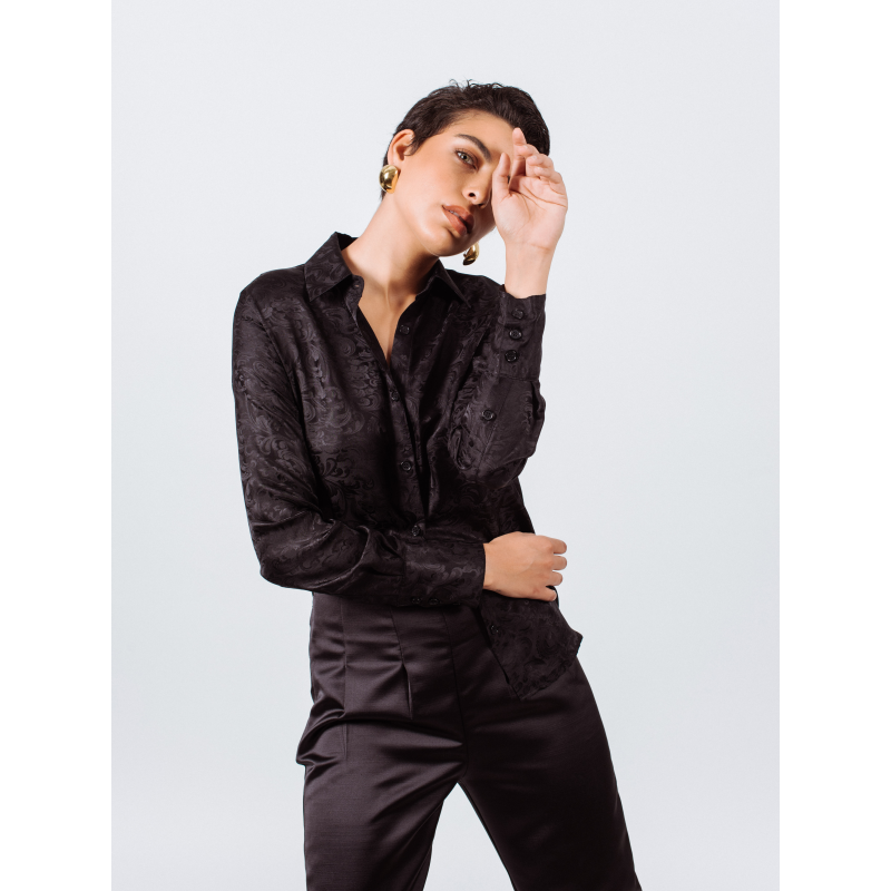 Elegance Silk Shirt In Black Paisley image