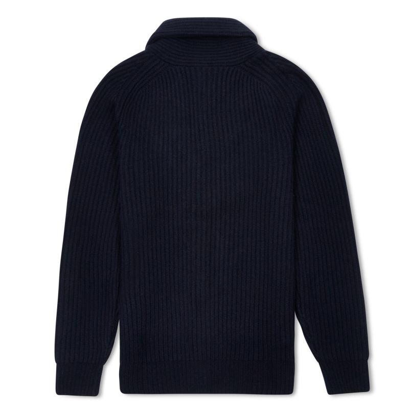 Shawl Neck Cashmere & Merino Cardigan - Navy image