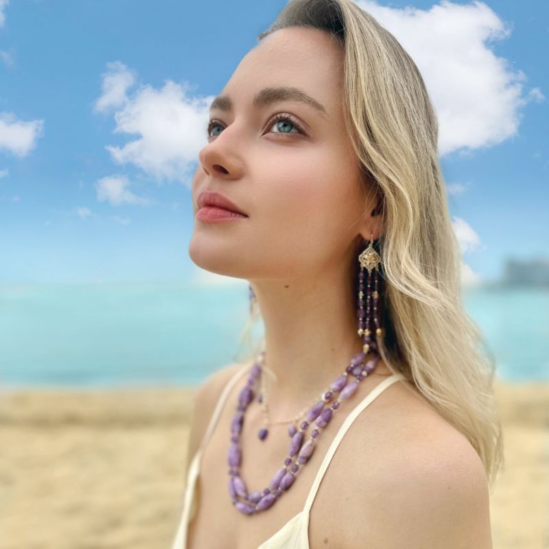 Bohemian Amethyst Beaded Tassel Earrings image