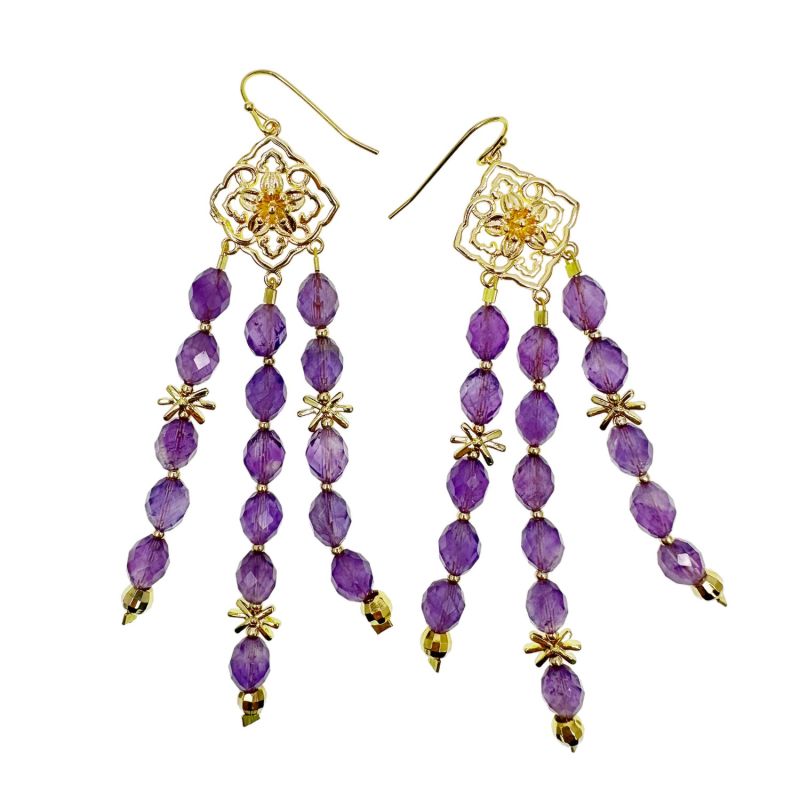 Bohemian Amethyst Beaded Tassel Earrings image