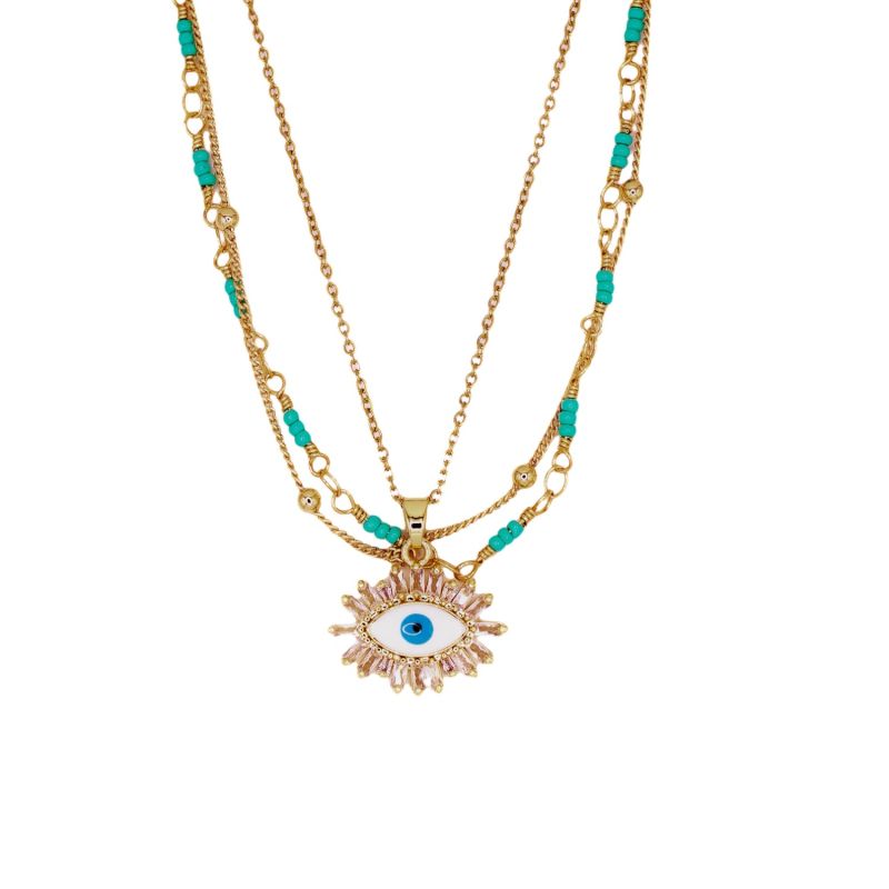 Boho Chic Blue Evil Eye Layered Necklace image