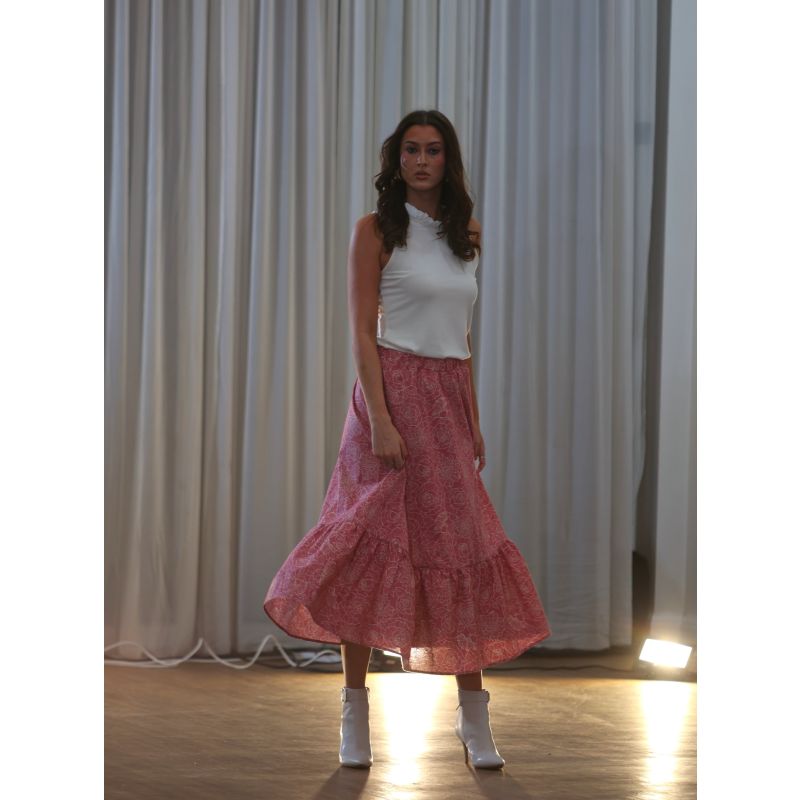 Pink midi skirt pockets sales