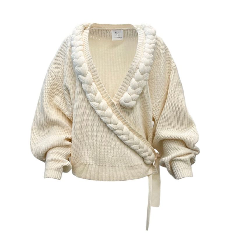 Bold Braid Wrap Cardigan Cream image