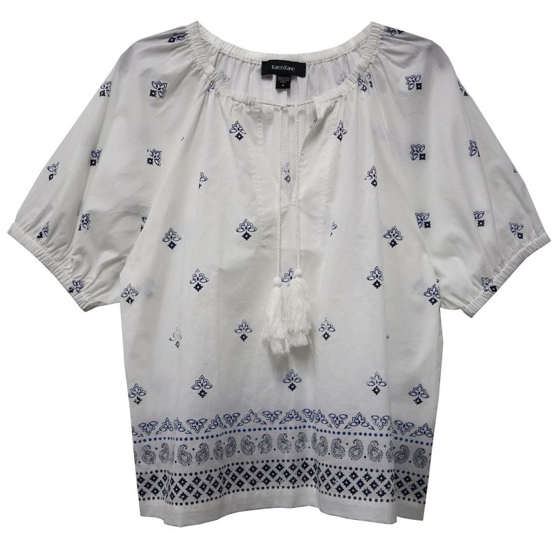 Border Print Peasant Top - White | KAREN KANE | Wolf & Badger