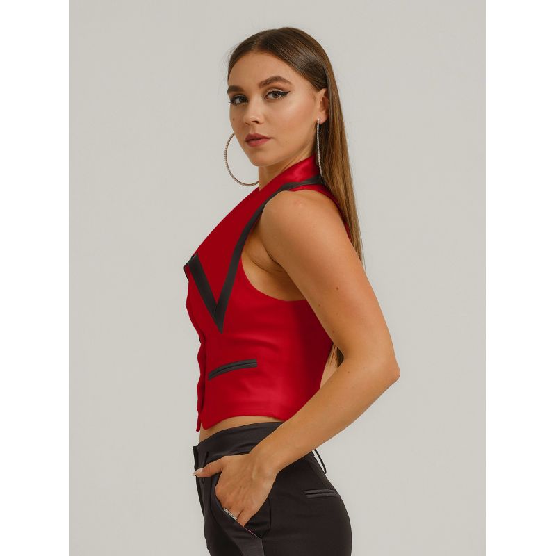 Born To Run Cropped Tailored Waistcoat - Fierce Red image