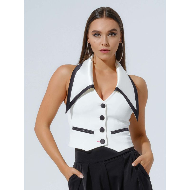 Born To Run Cropped Tailored Waistcoat - Pearl White image