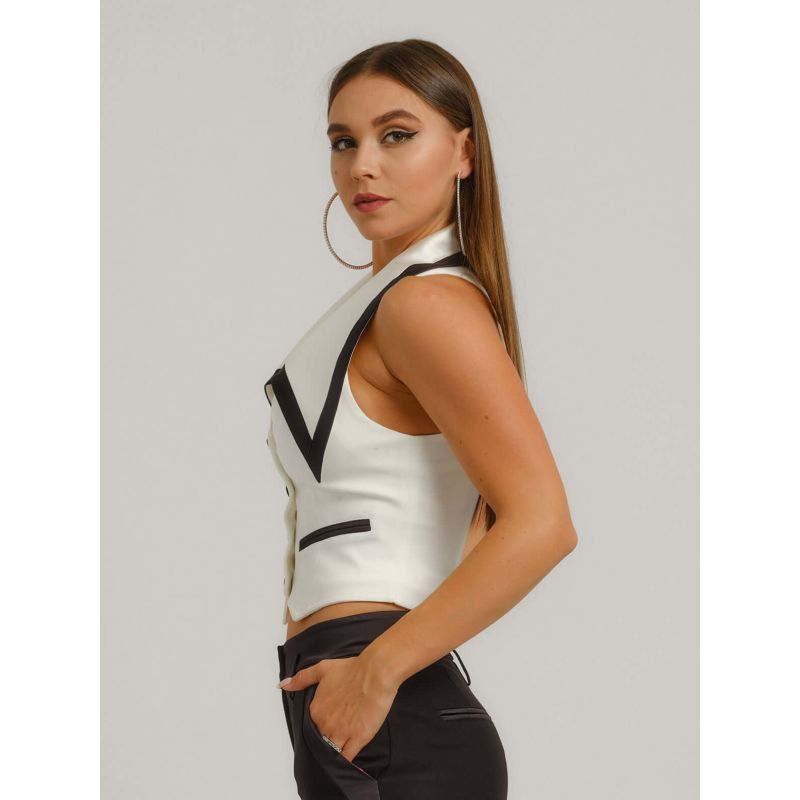 Born To Run Cropped Tailored Waistcoat - Pearl White image