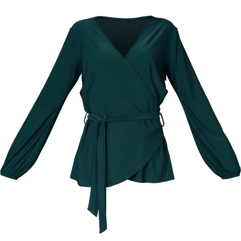 Bottle Green Wrap Top | Yasmin Tie Waist Soft Jersey Top image